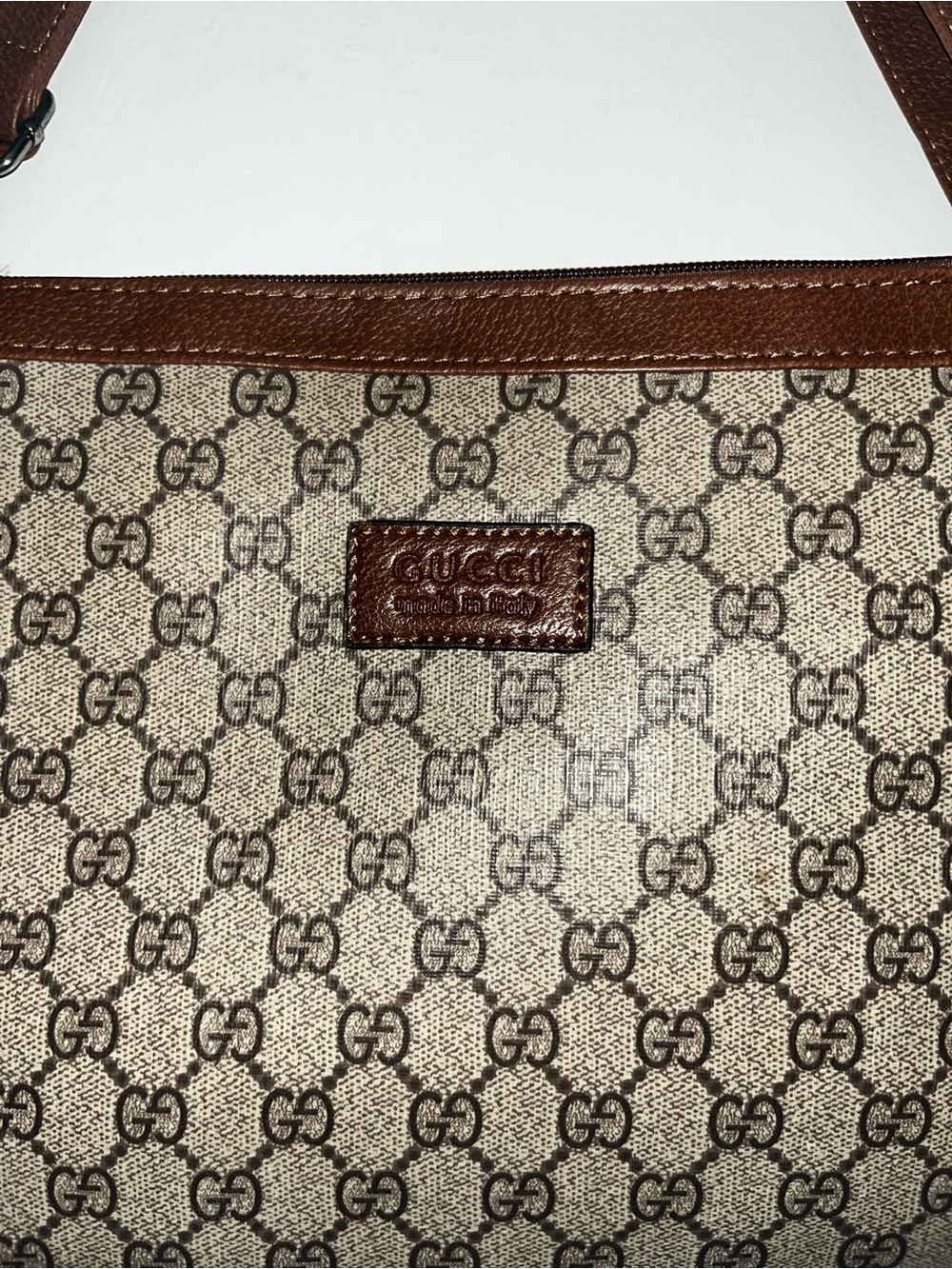 Gucci Brown GG Monogram Shoulder Bag with Dark Brown Trim - Picture 2 of 3